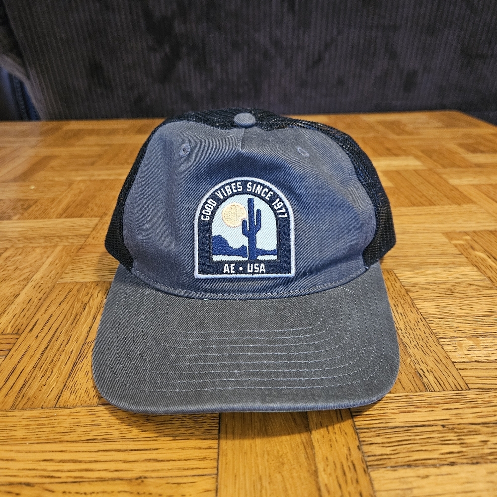 American Eagle Trucker Hat Cap Snapback Good Vibes 1977 Desert Cactus Patch‎ Adj